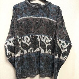 90s Knit Men’s Patterned Pullover Retro Preppy Sweater XL 24x27